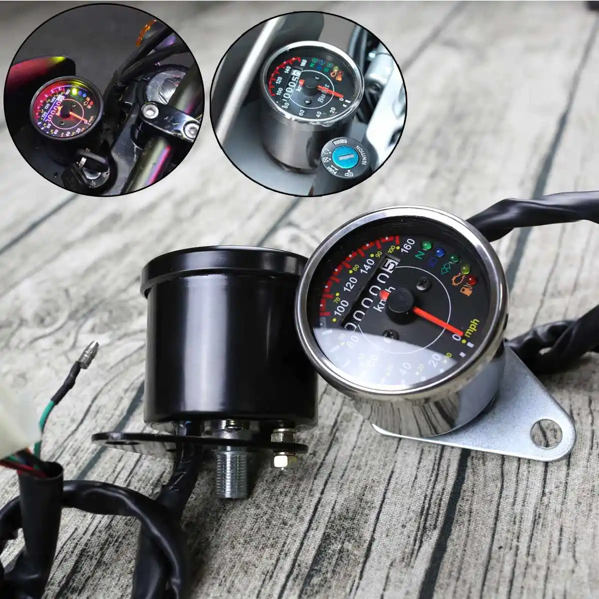 

Retro Motorcycle Odometer Speedometer with Led Indicator MPH/KMH DC12V Universal Motorcycle Speedometer Kilometer Meter Gauge