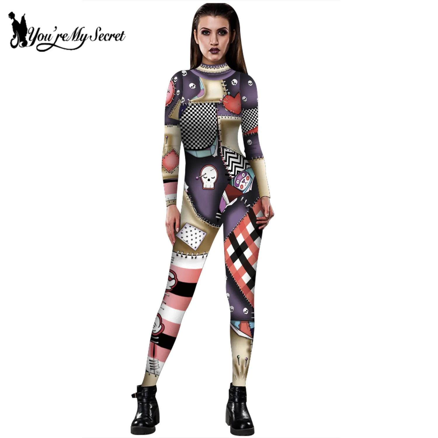 

[You're My Secret] Skull Puppet Halloween Party Costumes Women Jumpsuits 3D Printing Skeleton Mummy Bodysuits Cosplay Costume