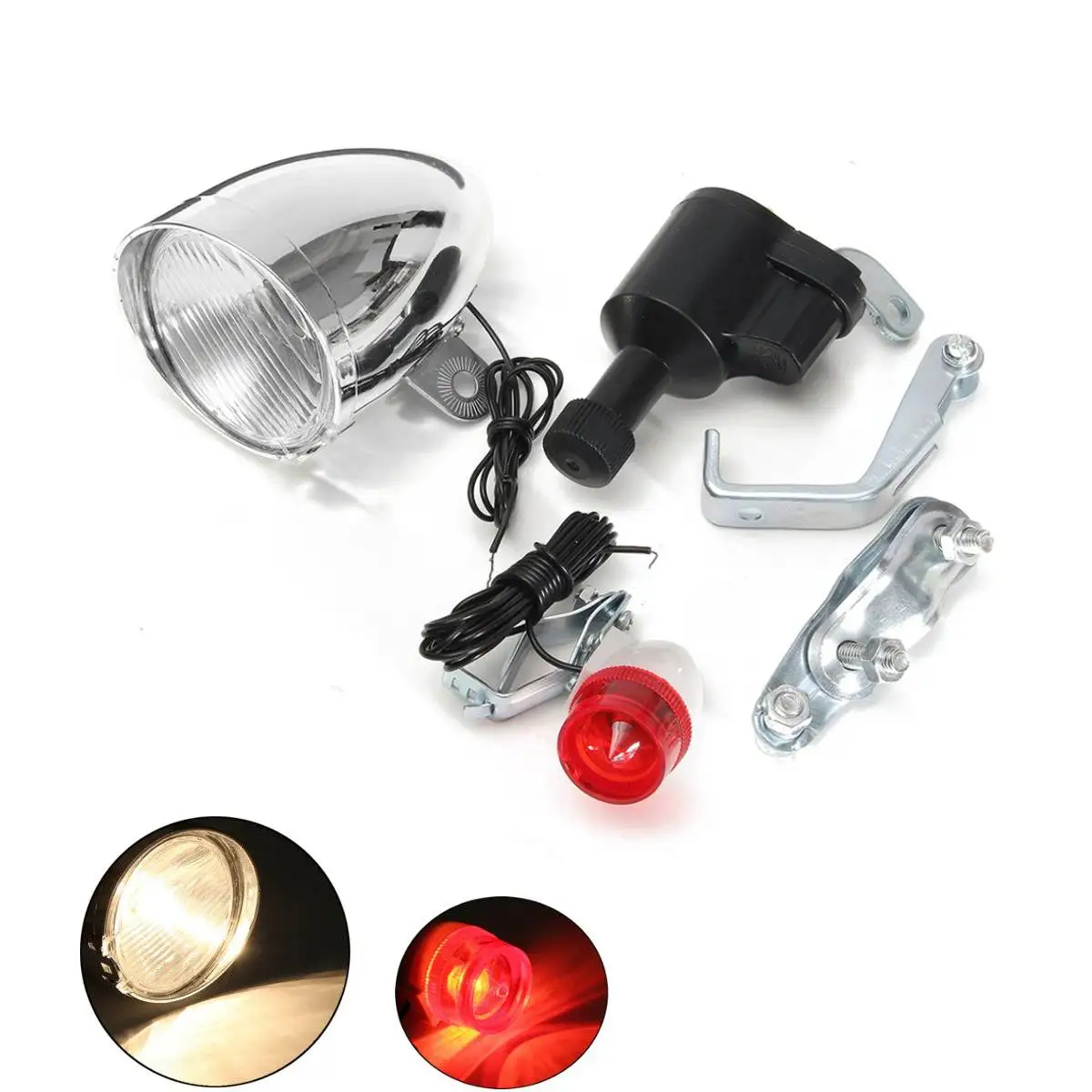 

1Set 6V 3W Bicycle Bike Motorbike LED Headlight Motorized Friction Generator for Dynamo LED Head Light Taillight Metal Plastic