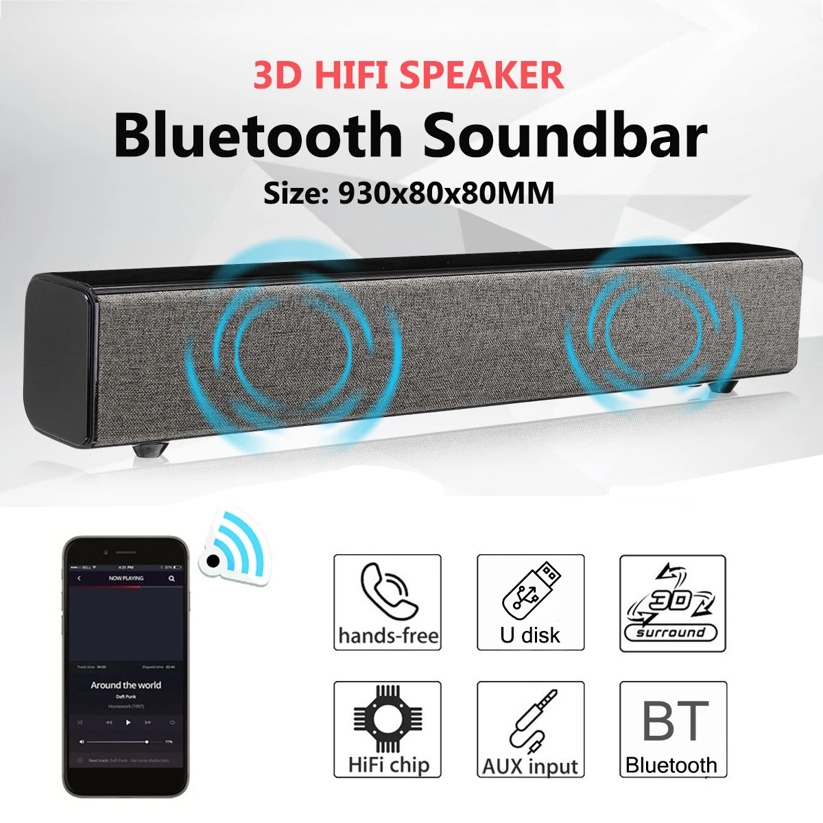 

Home Theater bluetooth Soundbar TV AUX Optic bluetooth Soundbar Speakers Soundbar with Subwoofer Speaker for TV with Remove