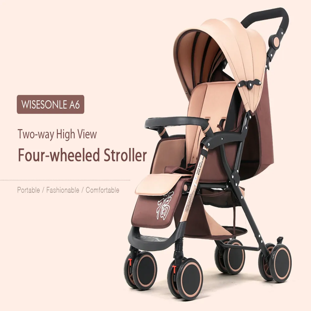 

Lightweight Two-Way High View Four-Wheeled Baby Stroller Large Space Storage Pocket Breathable 100-170 Degree Folding Baby Cart