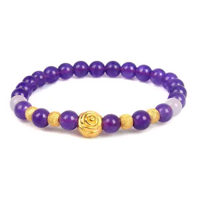 

Fine Real 999 24K Yellow Gold Women 3D Rose Bead Bracelet 2.1-2.2g 8x8mm