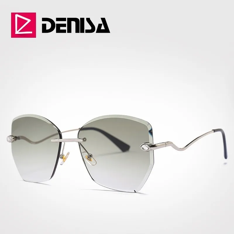 DENISA, роскошные солнцезащитные очки для девушек,, стразы, без оправы, очки, Ретро стиль, полигон, женские солнцезащитные очки, фирменный дизайн, UV400, G23059