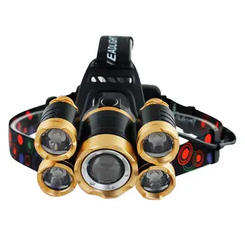 

5LED Zoom T6 High Powerful Flashlight Headlight Front Head Light Headlamp 18650 With Battery Rechargeable Headlamp For Camping