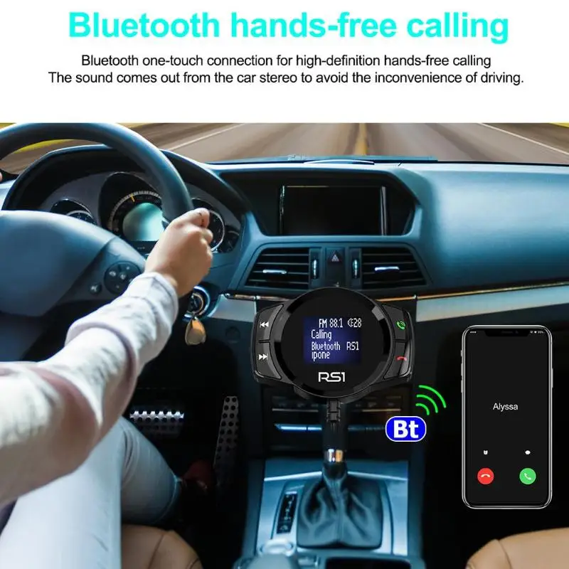 Многофункциональное автомобильное зарядное устройство RS1 беспроводной Bluetooth fm-передатчик автомобильный комплект свободные руки большой дисплей MP3 плеер USB зарядное устройство