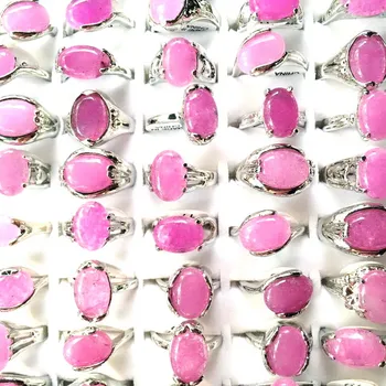 

100pcs/Lot Jewelry Bulk Natural Pink Crystal Stone Rings Semi-precious Stone Rings Mixed Size Free Shipping for Women