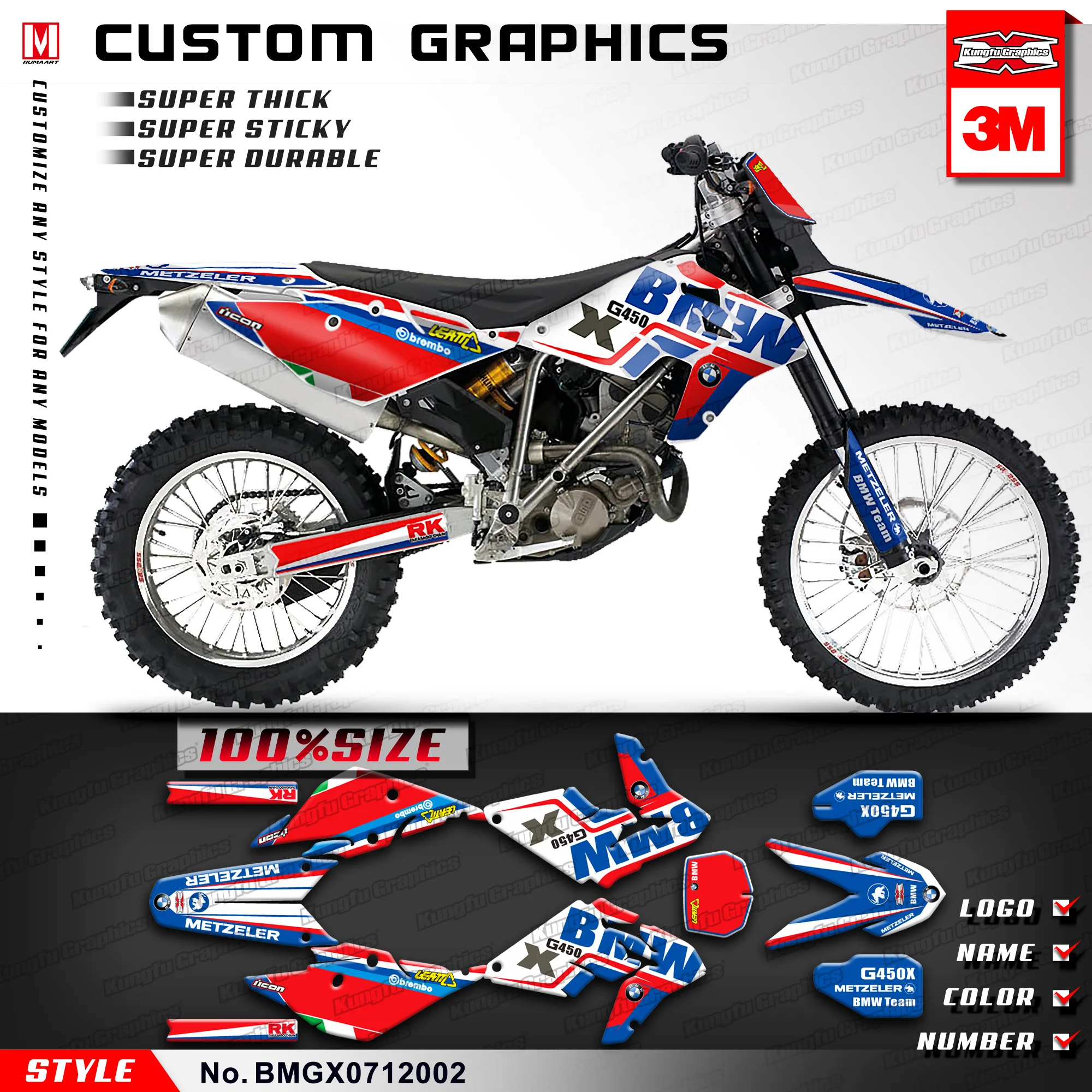KUNGFU GRAPHICS MX Stickers Decal Kit for BMW G450X 2007 2008 2009 2010 2011 2012 (Style no. BMGX0712002) Free add Number Name | Автомобили