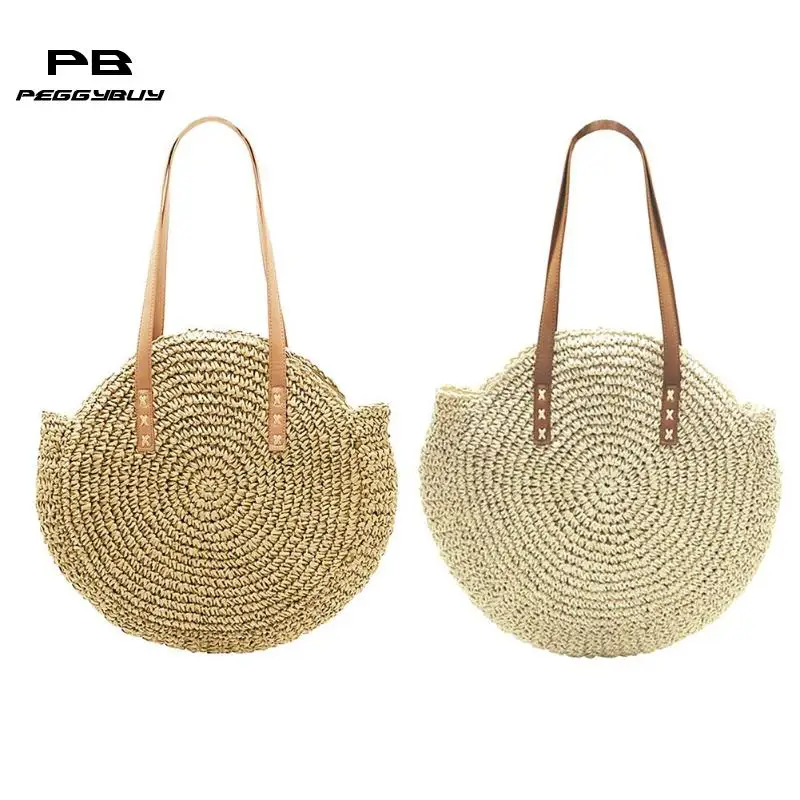 

2019 New Vintage Women Summer Straw Round Fashion Casual Bags Girls Circle Large Capacity Zipper Beach Sea Travel Fashion Bags