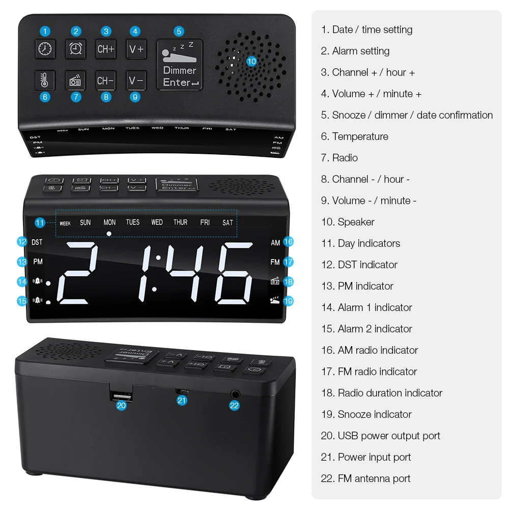 Цифровые радиочасы двойные сигналы Повтор температуры дневное время с