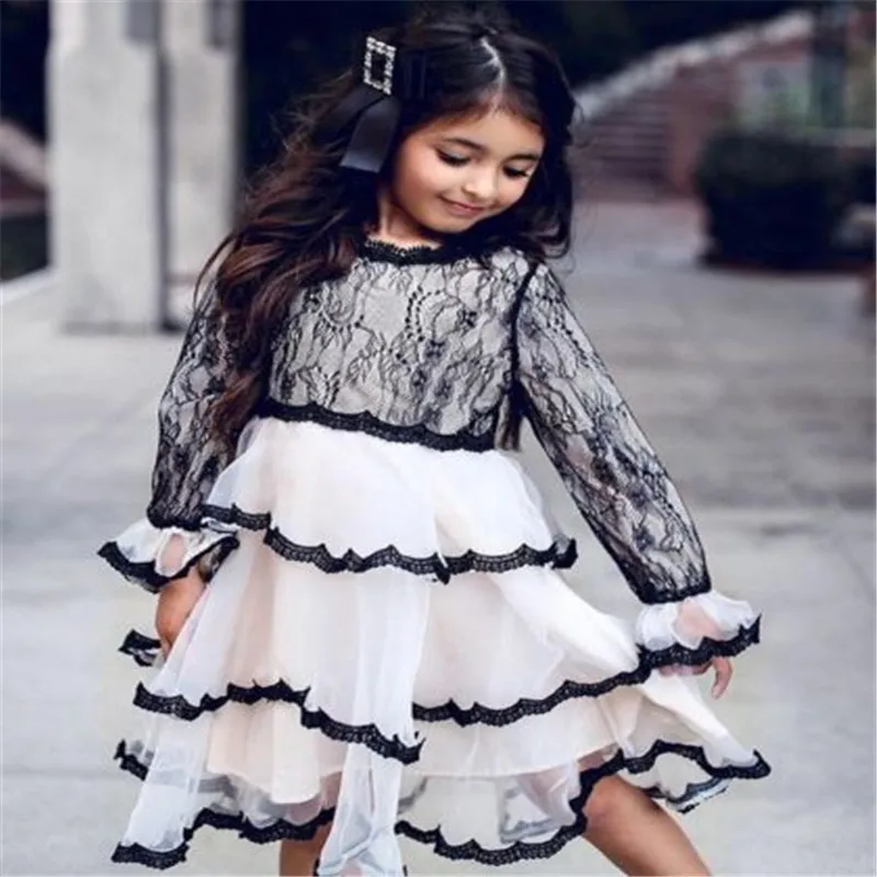 

Baby Girls Ruffles Princess Tutu Dress 2019 Spring Summer White Lace Party Dress Multi Layer Cake Ball Evening Dress For Girls
