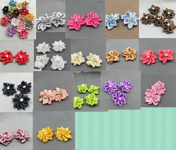 

DIY 10 pcs Satin Ribbon Flower with Crystal Bead Appliques~Craft/Trim