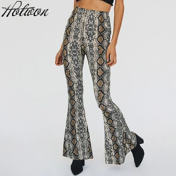 

Snake Skin Print High Waist Casual Pants Women Autumn Fashion Wide Leg Party Club Flare Pants Sexy Trousers Women 2018