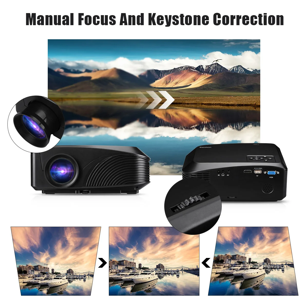 Excelvan LED-4018 المحمولة العارض 1200 لومينز 800*480 دعم 1080 P 130 بوصة الأحمر-الأزرق 3D مع HDMI USB VGA AV TF واجهات