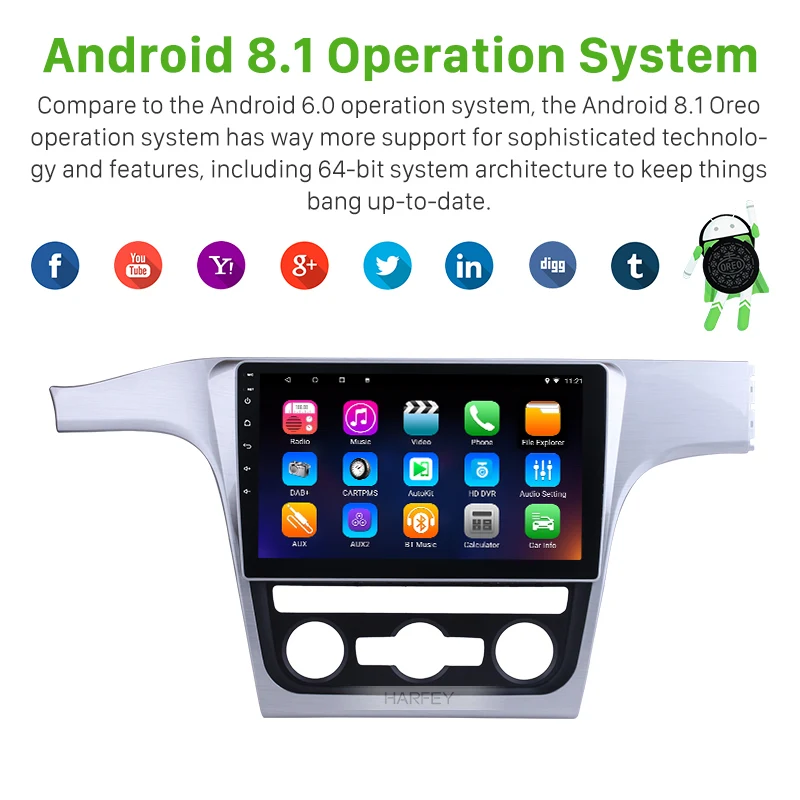 Best Harfey Car Radio For 2013 2014 2015 VW Volkswagen Passat 2 DIN Android 8.1 10.1" WIFI Bluetooth GPS Navigation Multimedia Player 1