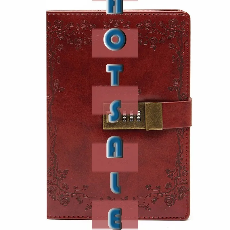 

Hot Sale B6 Retro Red Rose Leather Wired Journal Diary Blank Paper Notebook With Lock Sketchbook Notepad Office WJ-XXWJ296-