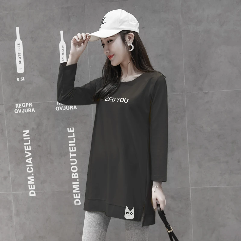 

Pengpious 2019 spring and autumn plus size long sleeve pregnant women long loose cotton T-shirt maternity tops and tees sweet