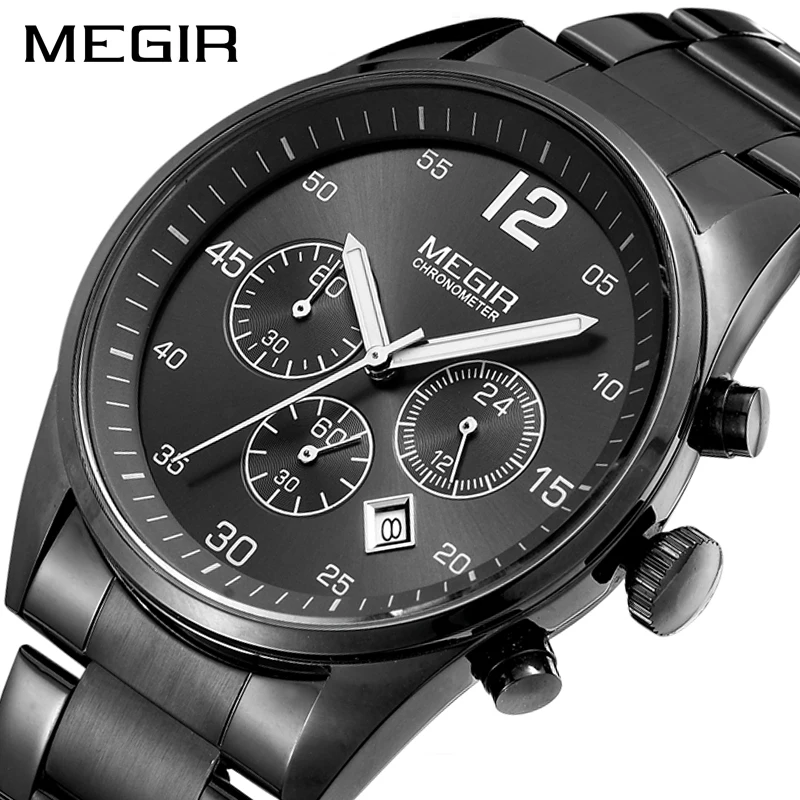  MEGIR Top Brand Men Watch Fashion Chronograph Military Quartz Watches Stainless Steel Business Wris