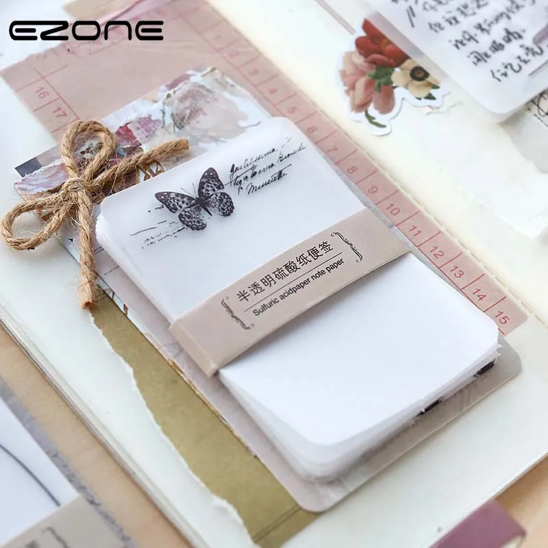 

EZONE Sticky Note Translucent Vegetable Parchment Memo Pad Mushroom/Dragonfly/Butterfly/Flower Pattern School Office Supply