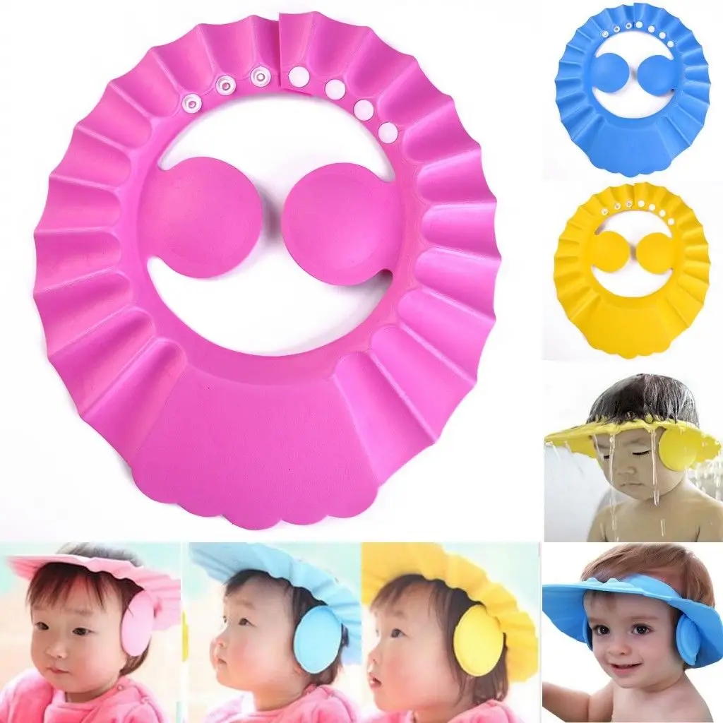 

Baby Adjustable Shampoo Shower Bathing Protect Cap Wash Hair Shield Hat with Ear Protection Pads (Yellow)