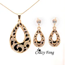 Crazy Feng женские 2 цвета австрийский кристалл капли воды кулон цепи ожерелье+ серьги Ювелирные наборы