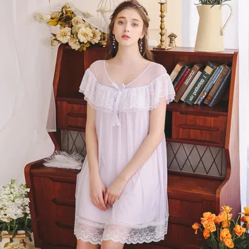 

2019 Sexy Sleepwear Dress Sexy Lace Summer Nightdress Woman Lace Short Sleev Nightgowns V neck Nightgown Lovely Temptation