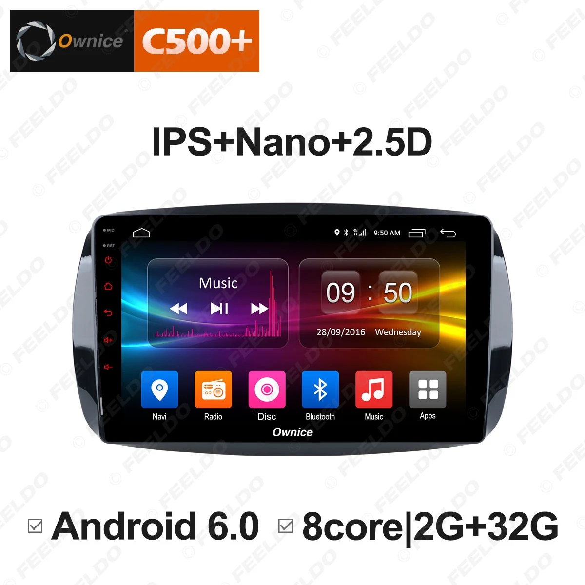 Top FEELDO 9" Android 6.0 4-Core/DDR3 1G/16G/Support 4G Dongle Car Media Player With GPS/FM/AM RDS Radio  For Benz Smart 2016~2018 2
