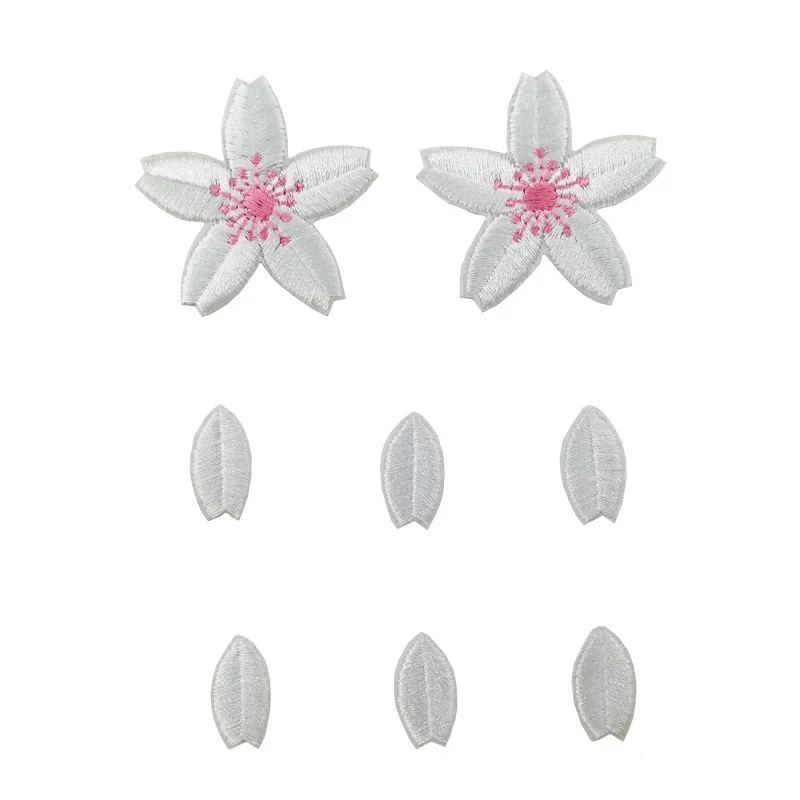 White Cherry Blossom Sakura Flower petal SET Embroidered Iron On
