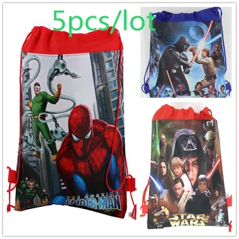 

Star Wars/Spider-Man Theme 5Pcs Drawstring Bag Boy Birthday Party Cartoon Colorful Gift Bag Kid School Bag String Mochila Supply