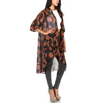

Fashion Casual Kimono Cardigan Women Moon Sun Printed Loose Blouse 2019 New Design Summer Outwear for Female
