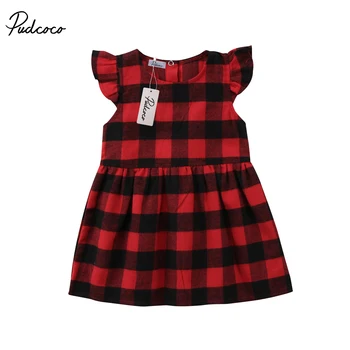 

0-3T Christmas Toddler Baby Girls Plaids Dress Pageant Party Casual Dresses Clothes