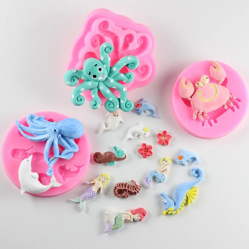 

Octopus Dolphin Ocean Series Fondant Cake Mold Sugar Craft Decorating Chocolate Silicone Mould Kitchen Baking Tools Candy Molds