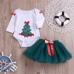 Комплект детской одежды из 2 предметов одежда для маленьких девочек Рождественская Одежда Рождественская елка комбинезон + юбка-пачка