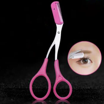 

600Pcs Eyelash Hair Scissors Eyebrow Trimmer Eyelash Hair Clips Scissors Comb Shaping Grooming tesoura sobrancelha-free shipping