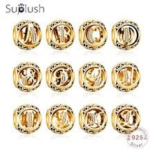 Suplush 925 пробы серебряные амулеты Алфавит A-Z золотые буквы амулет Бусины Подходят бренд амулет подарочные браслеты и ювелирные изделия