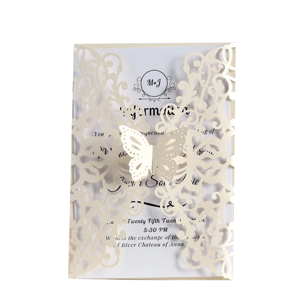  10pcs Fashion Laser Cut Butterfly Invitations Cards Kits For Wedding Bridal Shower Birthday Decorat - 33000014075
