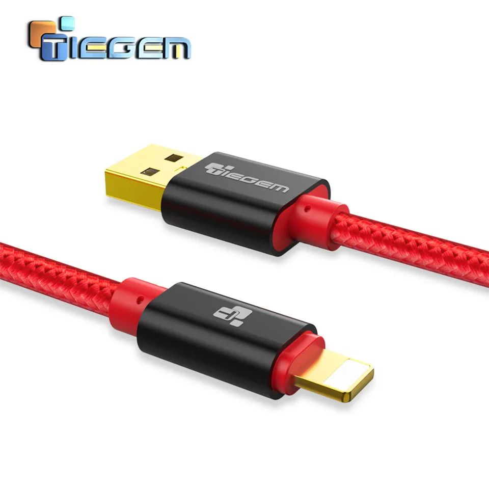 USB кабель TIEGEM для iPhone 7 8 Plus X XS XR нейлоновый передачи данных 1 м 2 3 кабели быстрой