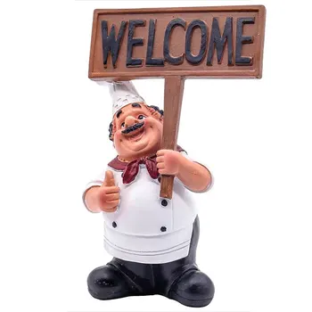 

Creative Resin Chef Hold Welcome Card Figurine Ornament Home Decor Craft Chef Miniature Bakery Kitchen Dining Desktop Decor Gift