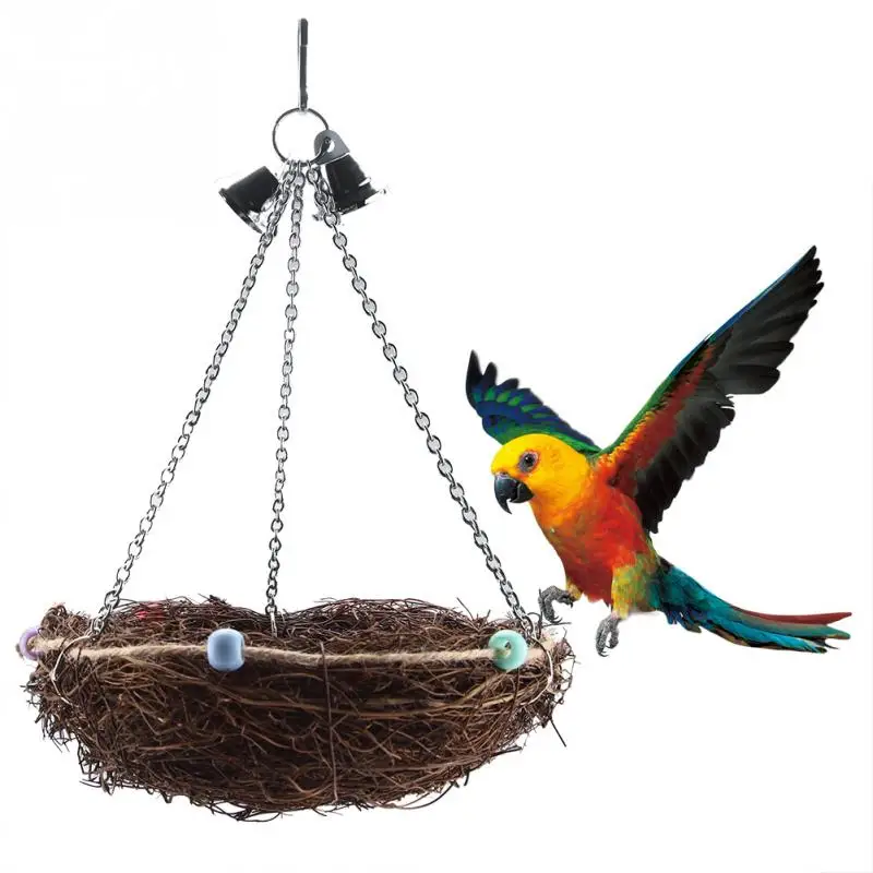 Handmade Rattan Birds Parrot Straw Nest Swing Hanging Toy For Bird Cage