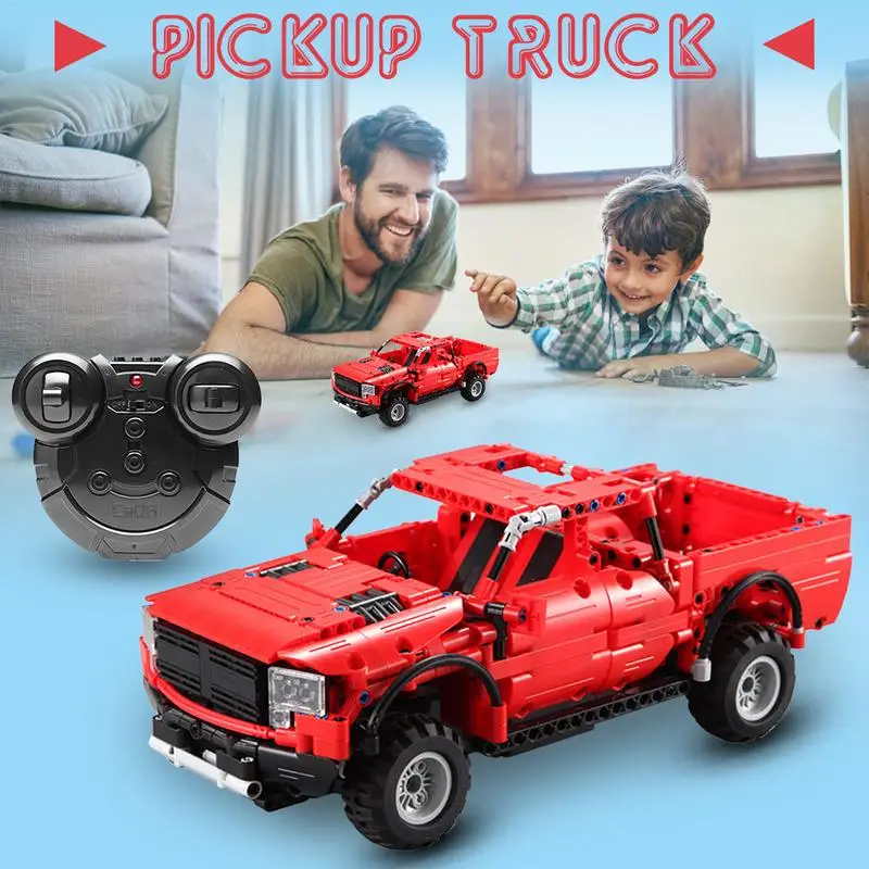 

Building Block Assembly Remote Control Vehicle - Red Pickup Truck Electric Toy Car For Children