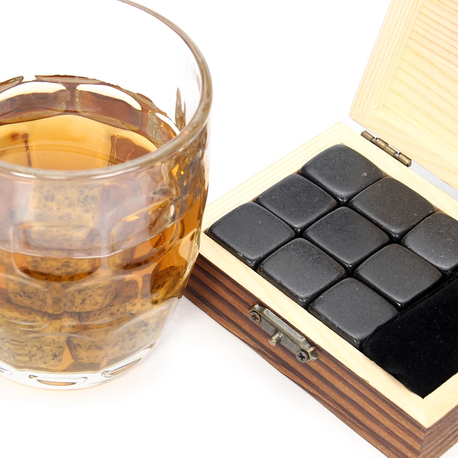 Виски камни набор-9 гранит виски камни/деревянная коробка/бархатный мешок/многоразовые охлаждающие кубики льда
