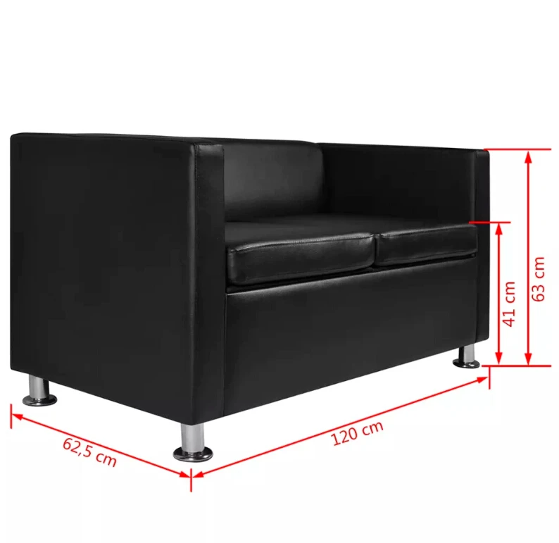 VidaXL Comfortable Modern Sofa 2-Seater Synthetic Leather Black Living Room Sofa Black Sectional Furniture With Cushions