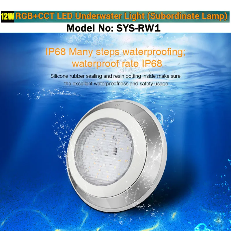 

MibOXER Dimmable DC24V 12W RGB+CCT LED Underwater Light Smart Subordinate Lamp ip68 can WIFI/APP/voice/2.4G Hz remote control