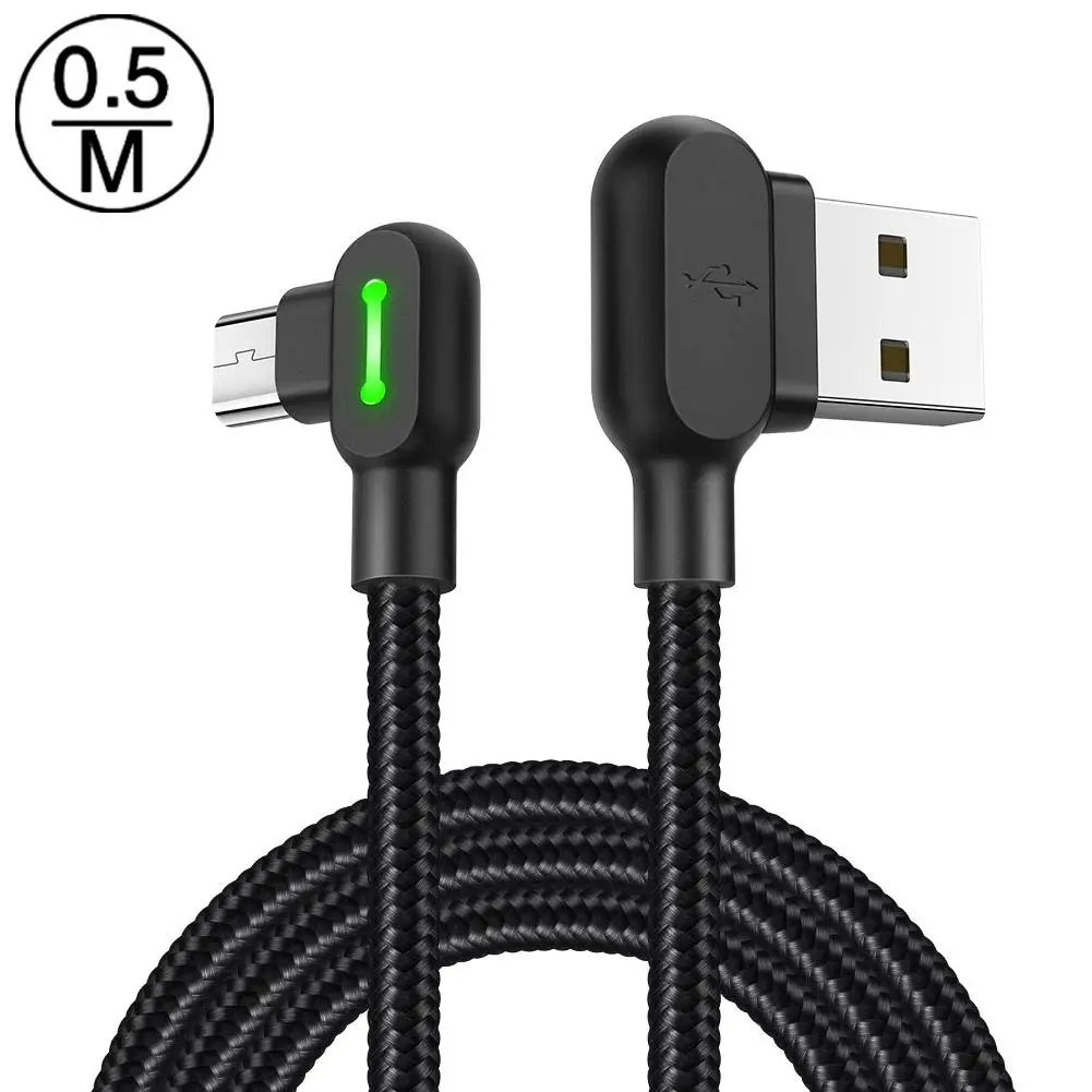 

Double Elbow With Lamp Charging Cable Data Line Nylon Braided Wire USB Micro Interface Smart Device For Android High Quality