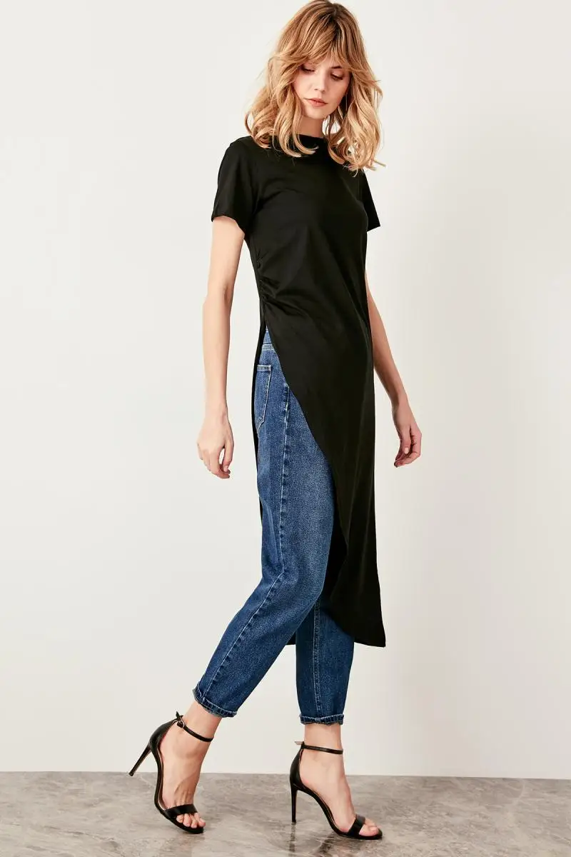 Trendyol черная Асимметричная трикотажная блузка TWOSS19VG0116 | Женская одежда