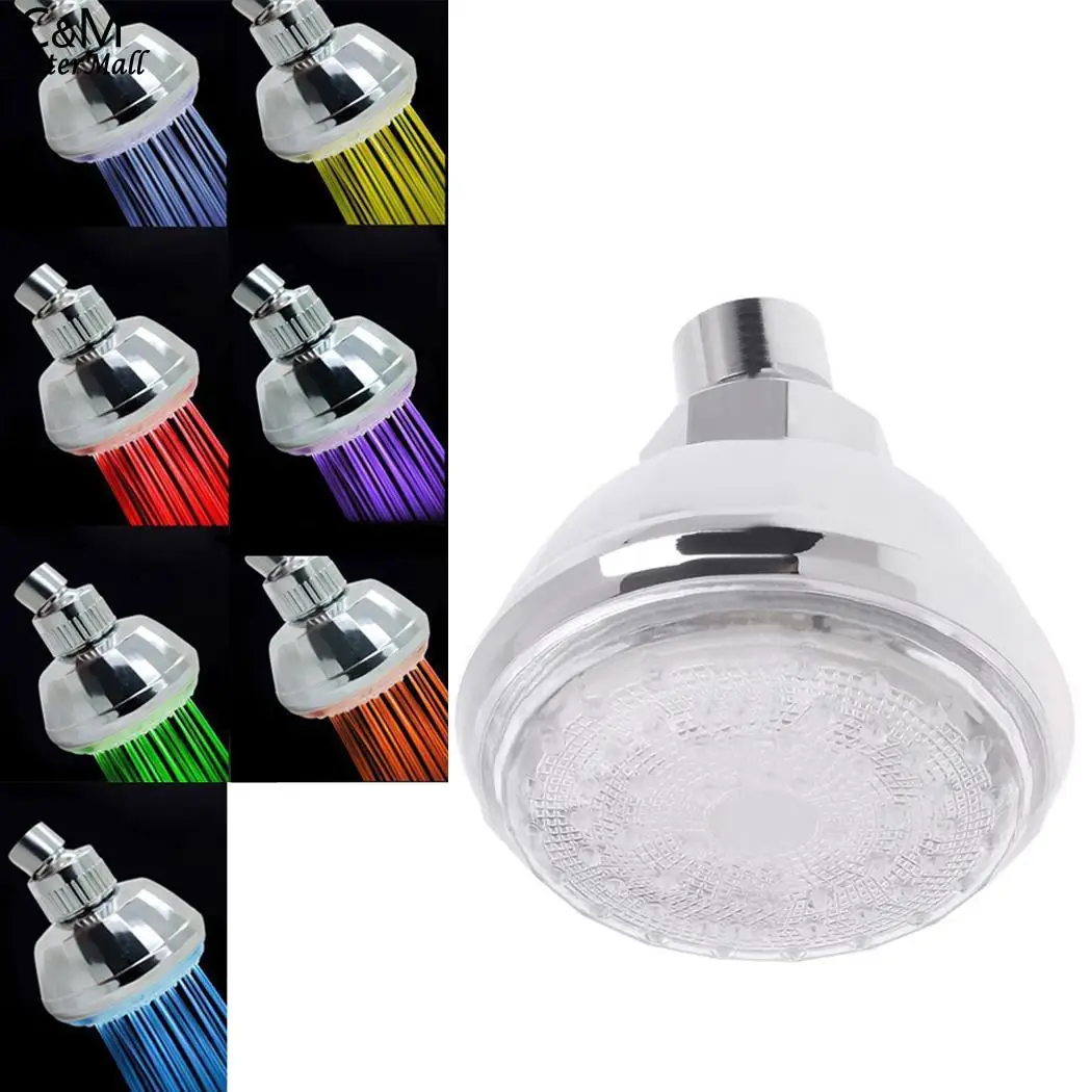 Small Round color Temperature Colorful Size LED Silver Control Multi Sensor Shower Head Fixed Spray | Обустройство дома