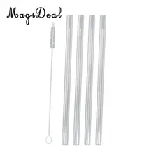 MagiDeal 4 шт. прямая стеклянная трубка для питья соломинка с 1 шт. щетка для очистки многоразовые соломинки для свадьбы, дня рождения