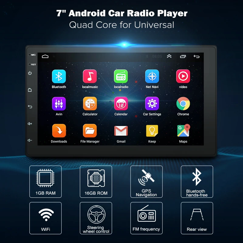 Vente 7 pouces Android8.1 2 Din dvd de voiture radio lecteur multimédia navigation gps Universel pour N i s s a n p e u g e o t toyota doble din