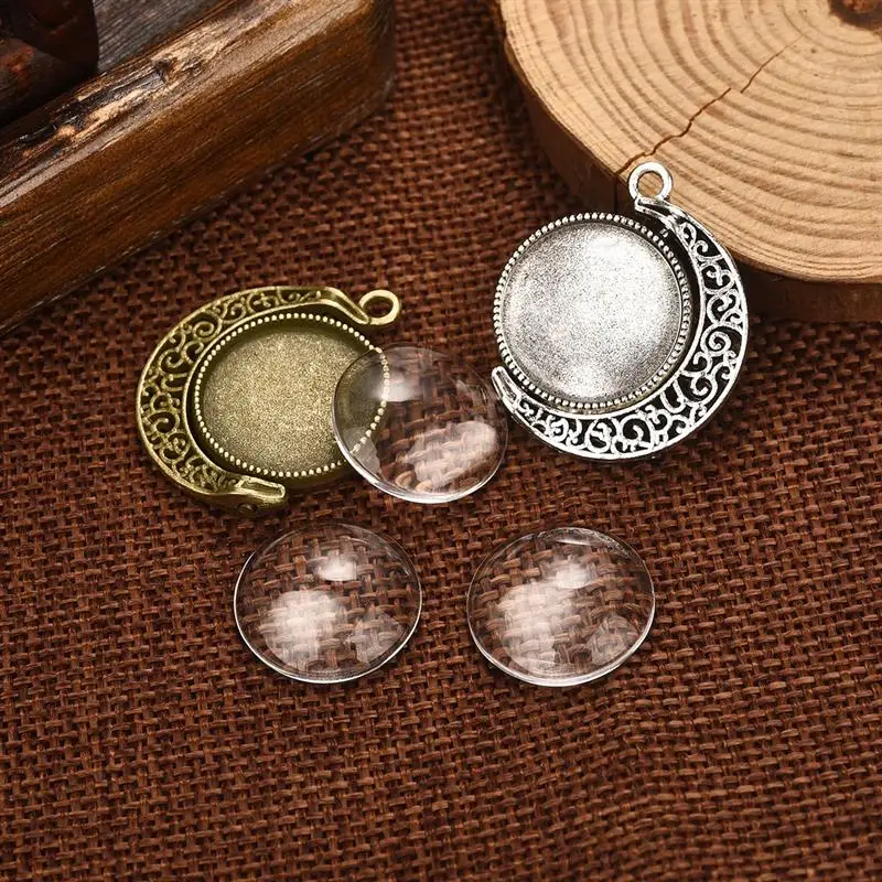 5pcs 25mm Antique Silver Round Flower Pendant Blank Base Setting Cabochon Bezel