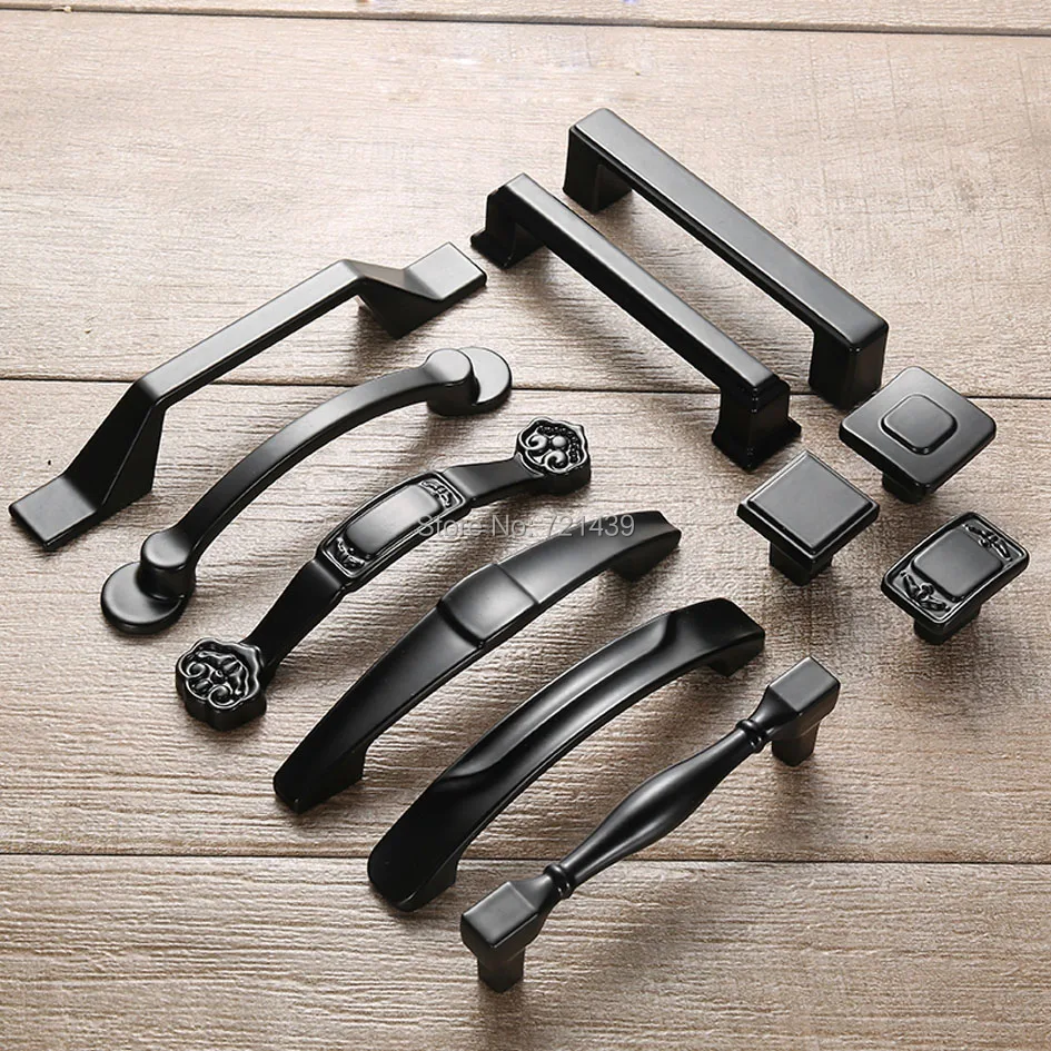 

1pc Antique Door Handles Black Drawer Pulls Carved European Kitchen Cabinet Handles and Knobs Retro Table Furniture Handles