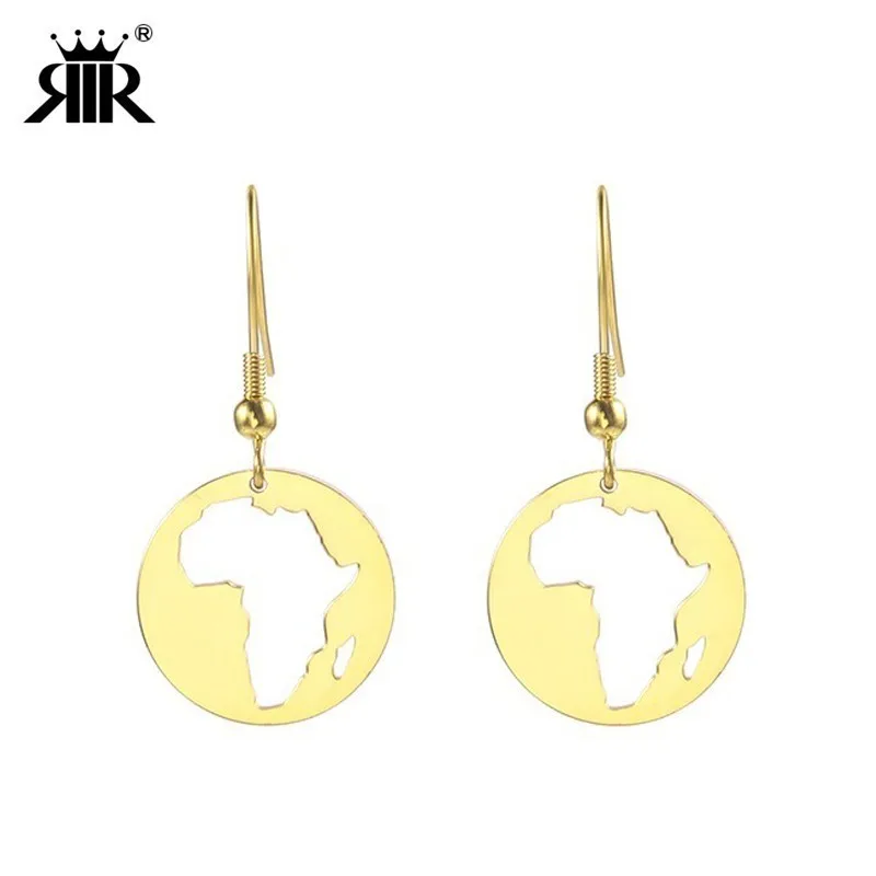 

RIR Gold Afrocentric Outline Dangle Earrings Stainless Steel Fashion Afro Jewelry African Map for Women Gift Ideas for Her